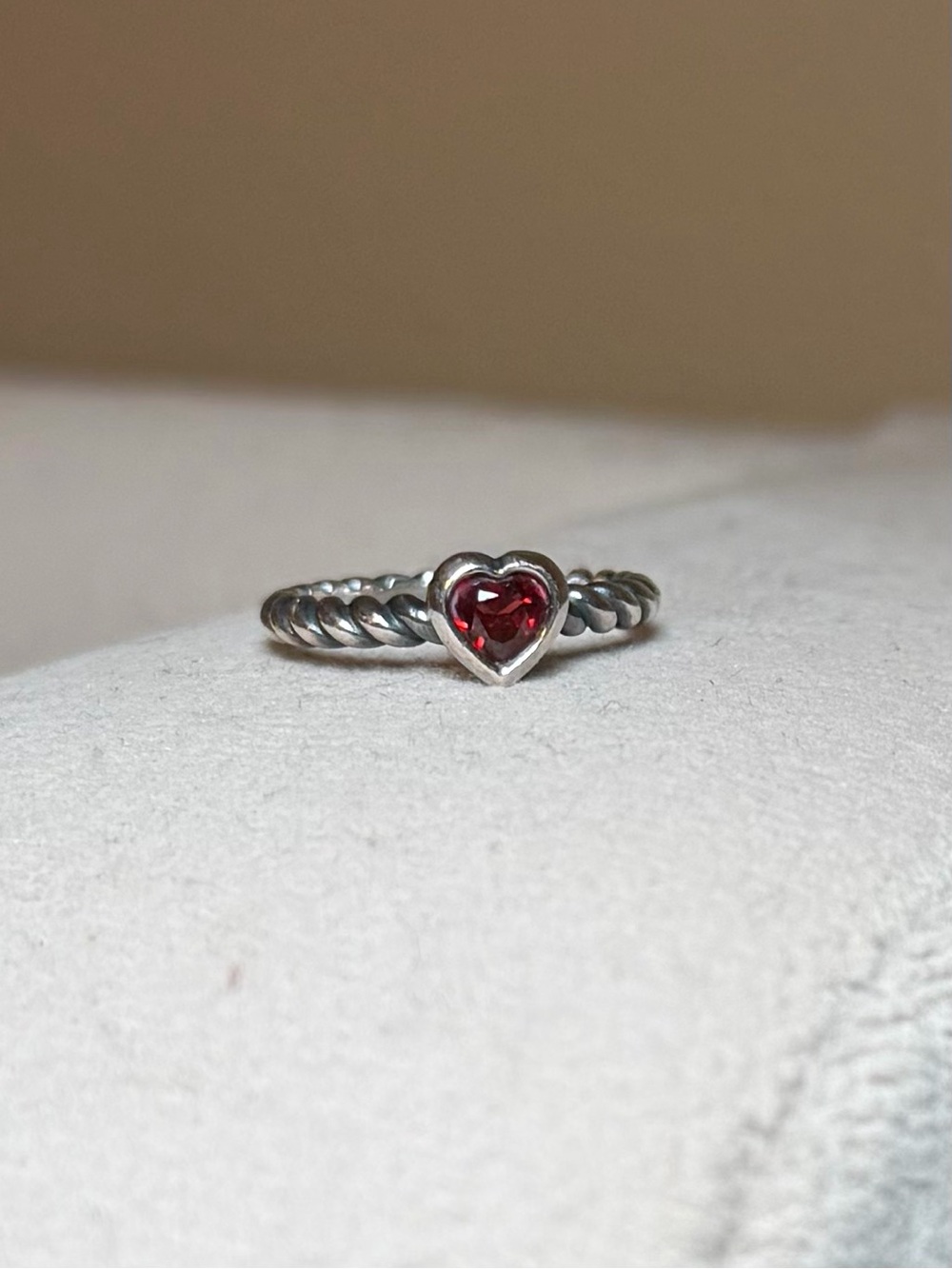 James Avery Silver Heart Ring with Red Stone